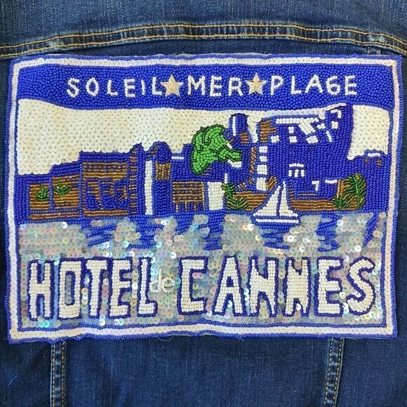 Gap embellished Icon Hotel de Cannes dark denim jacket sz S - Picture 4 of 11